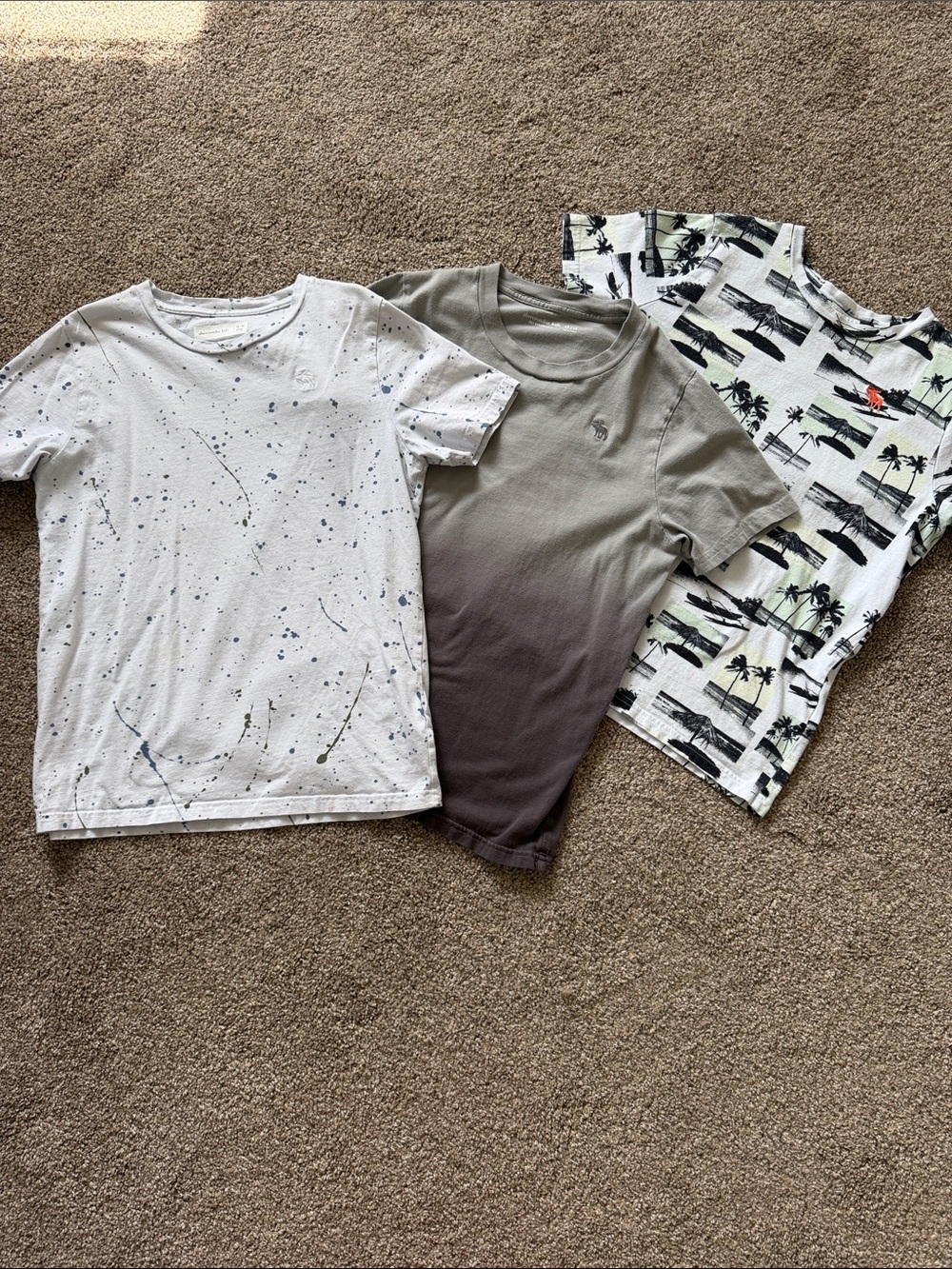 Abercrombie Three-Pack Graphic Tees - White Splatter, Gray Ombre, Palm Print